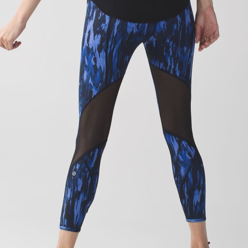Lululemon All Meshed Up Run Black Blue Tight Leggings Pants Womens 4 S